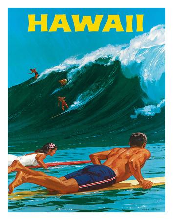 Honolulu Hawaii Surf Oahu Vintage United States Travel Advertisement Art Poster